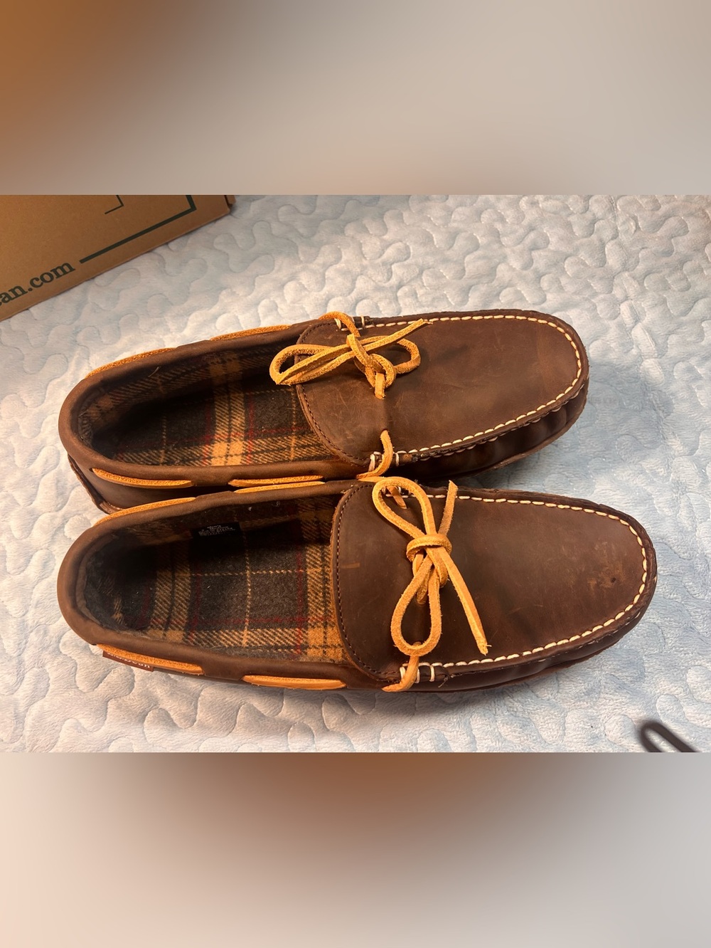 L.L. Bean Brown Leather Moccasin Loafers with Tan Laces - Picture 8 of 16